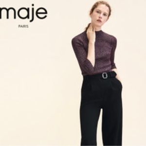 Maje Mio Metallic Ribbed Bordeaux Sweater Size 2